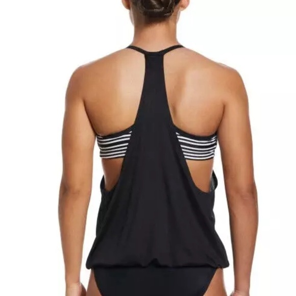 Nike Women’s Baby Blue Navy Statement Stripe Layered Tankini Swim Top NWT - Picture 8 of 8
